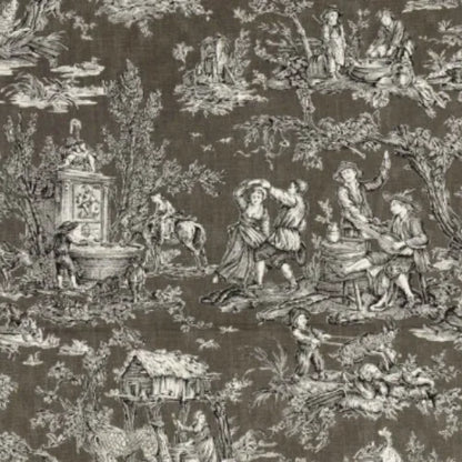 Vintage-style fabric pattern with classical scenes and figures on a brown background
Satin Coutances Négatif Printed Cotton, Noir