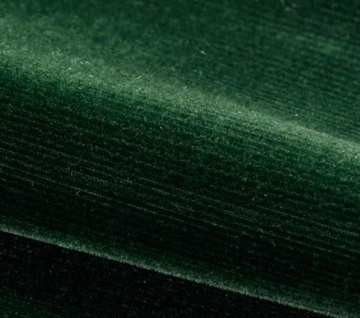 Close-up of dark green fabric texture
Velours Uni – Luxury Silk Fabric -Vert Bleu