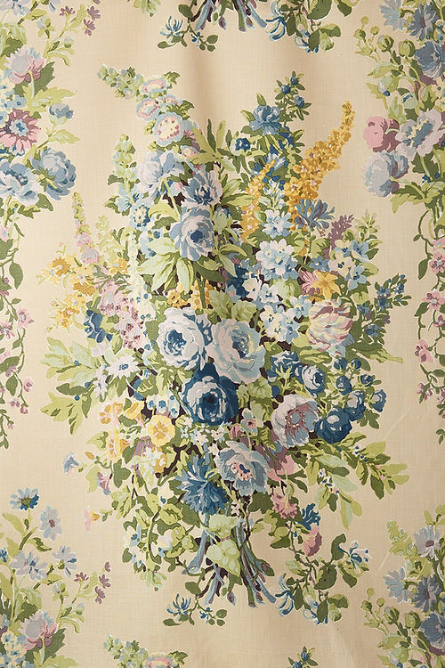 Apperley Bouquet Handblock Fabric, Taupe / Tan, Green, Pink
