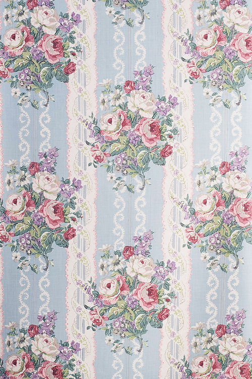 Westminster Handblock Fabric – Heritage Floral & Stripe Linen, Blue