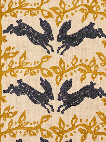 The Hare Linen Fabric – Classic Hare & Woodland Motif