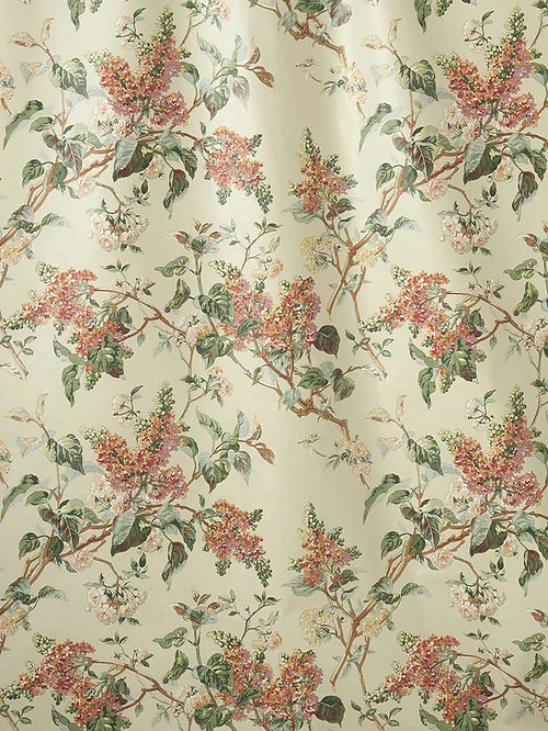 Lemoine Fabric – 100% Cotton Chintz, Light Green, Coral / Peach