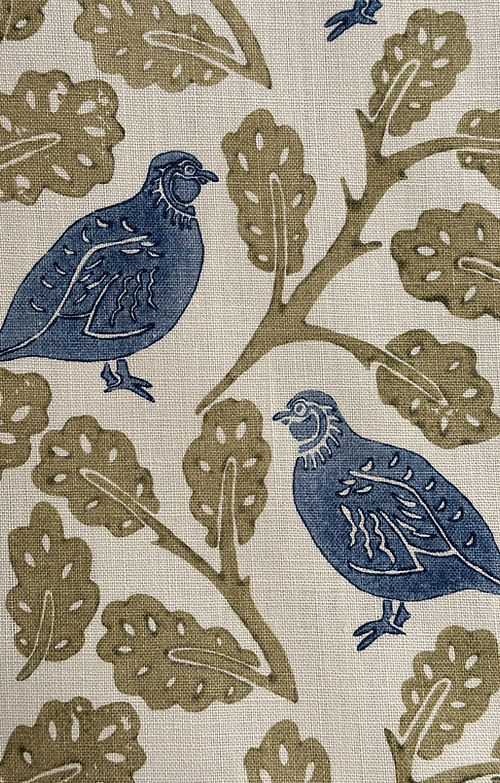 Penny Partridge Linen Fabric – Bird & Foliage Motif