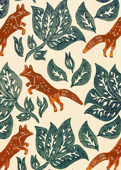 Foxy Linen Fabric – Woodland Fox Motif
