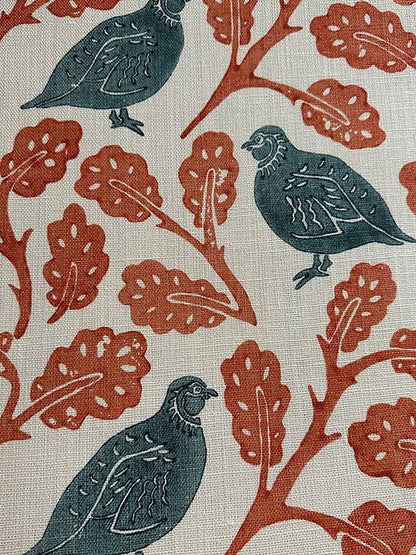 Penny Partridge Linen Fabric – Bird & Foliage Motif