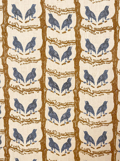 Bird Chatter Linen Fabric, Blue, Brown