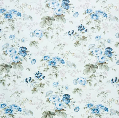 Floral pattern with blue flowers and green leaves on a light background
Salisbury Chintz –  Floral Cotton Fabric - celadon