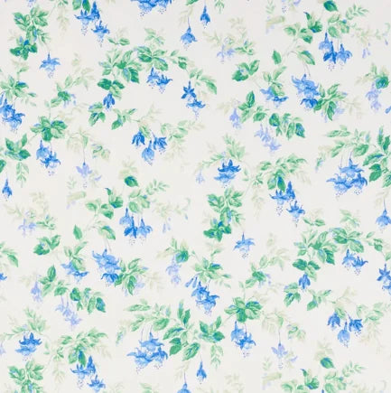 Floral pattern with blue and green flowers on a white background
Garden Gate Chintz Fabric - cobalt