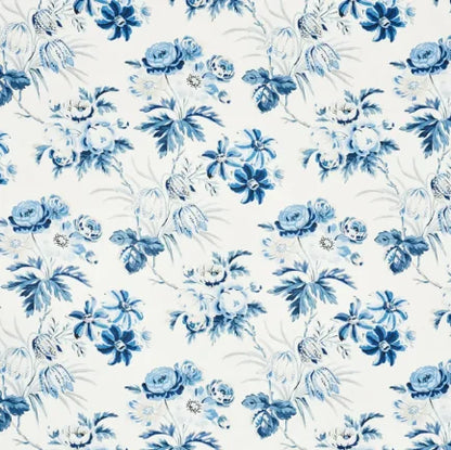 Blue floral pattern on a white background
Cecil Chintz Fabric – Floral Cotton - delft