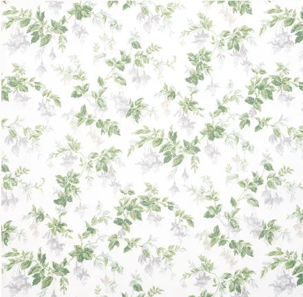 Floral pattern with white flowers and green leaves on a light background
Garden Gate Chintz Fabric - Grey
