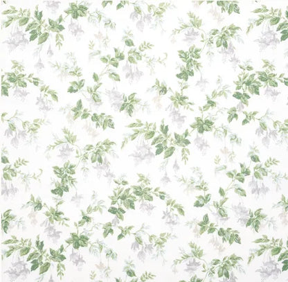 Floral pattern with white flowers and green leaves on a light background
Garden Gate Chintz Fabric - Grey