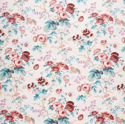 Floral-patterned fabric with pink, red, and blue flowers on a white background
Floral Cotton Fabric
Salisbury Chintz –  Floral Cotton Fabric - rose