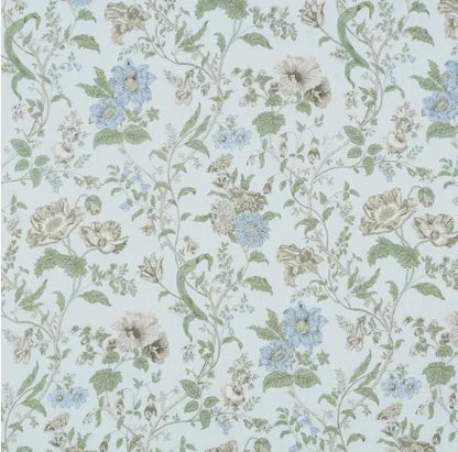 Floral-patterned wallpaper with blue and green flowers on a light blue background
Giselle Floral Fabric